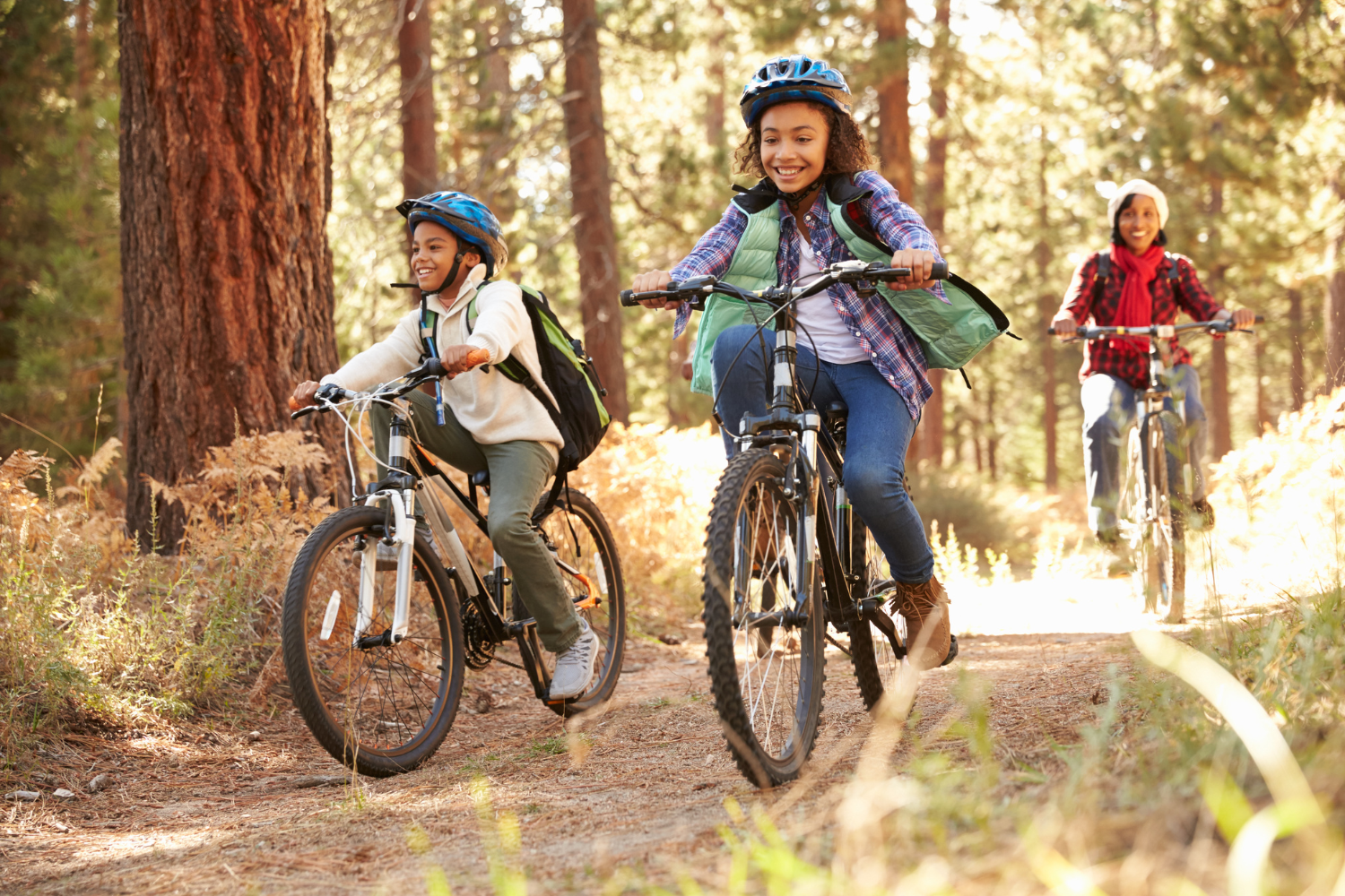 Family biking in the fall