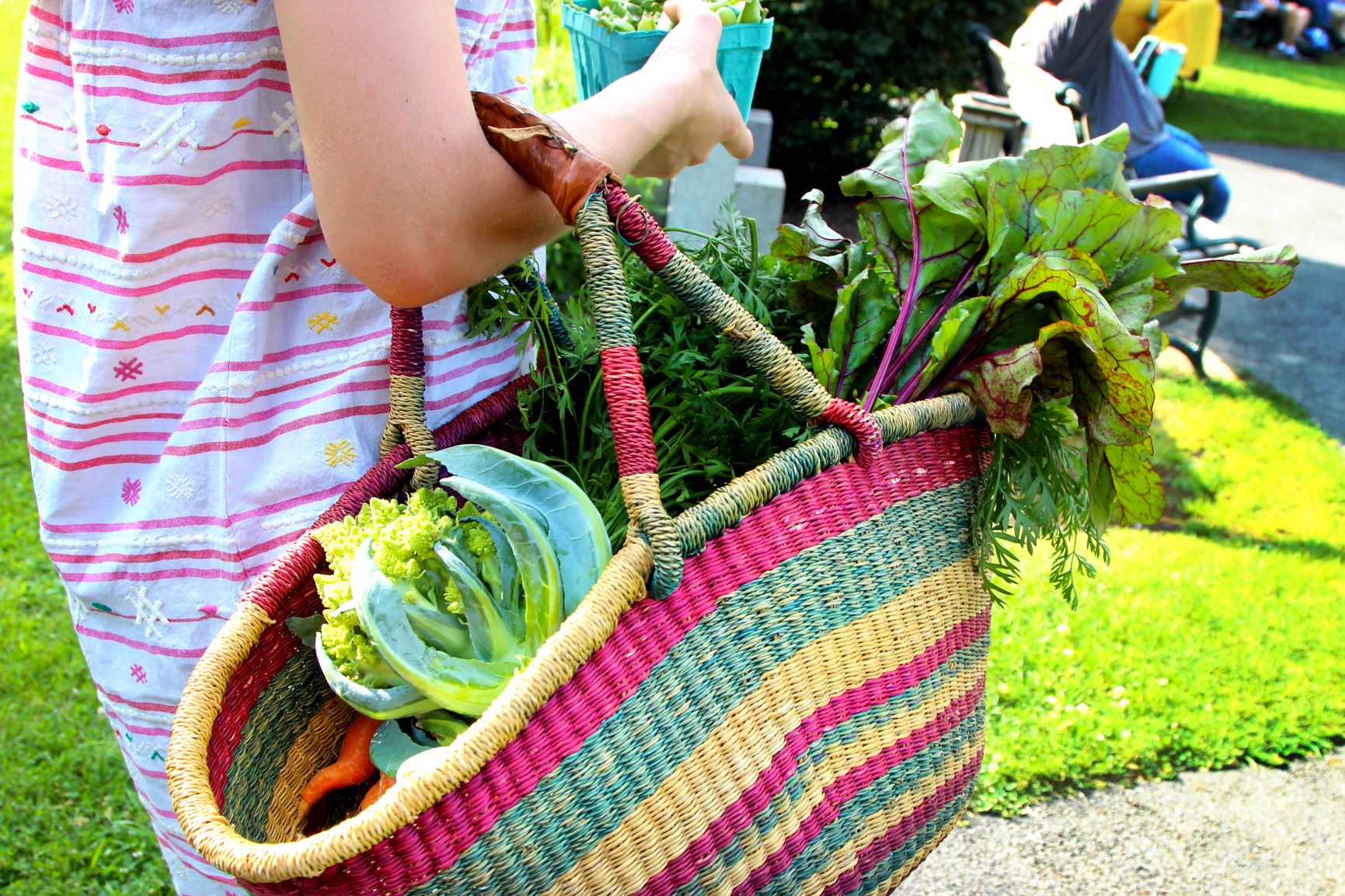 A basket of produce from the farmers market