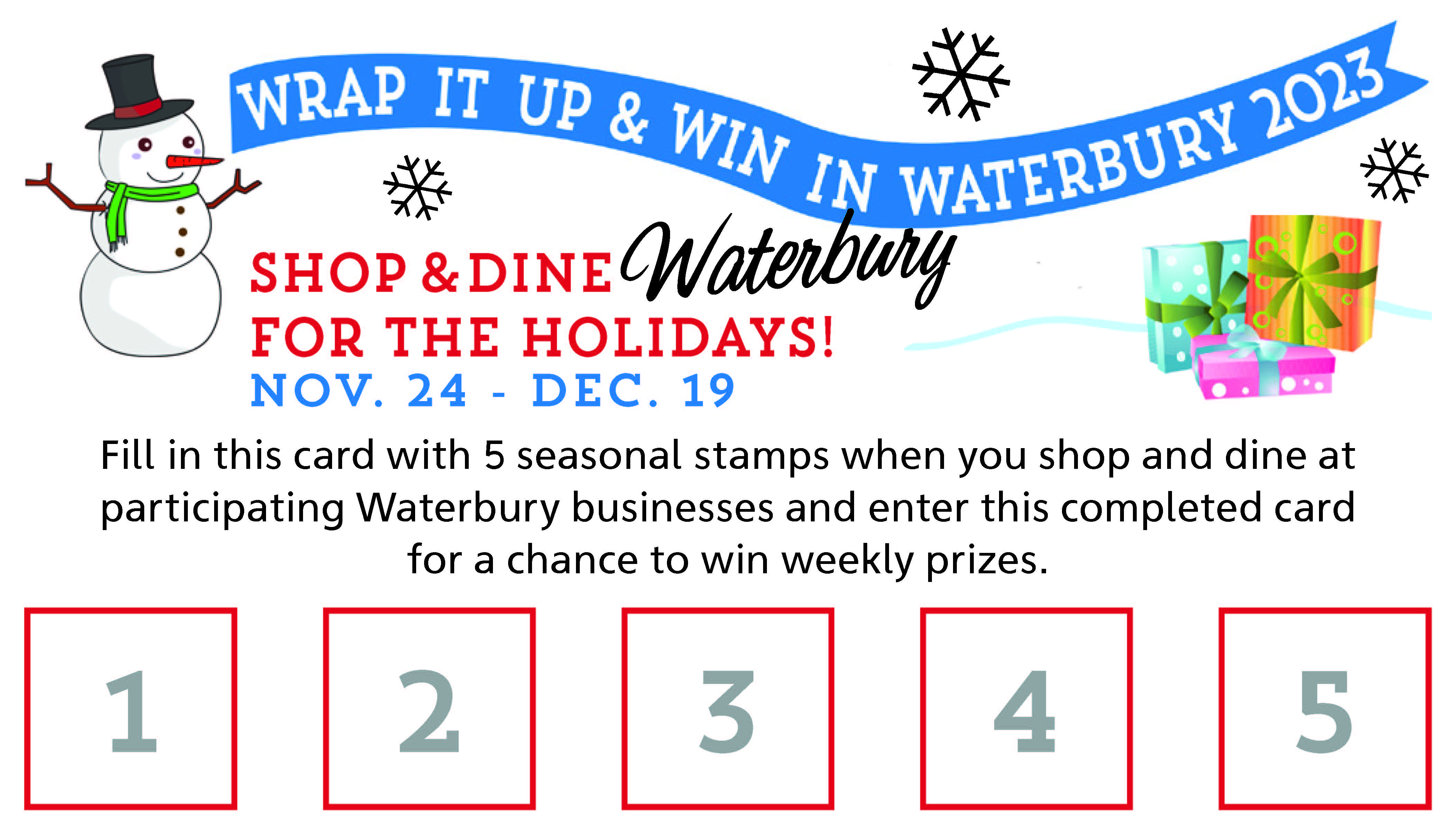 Graphic saying "Wrap It Up & Win, Shop & Dine Nov 24 to Dec 19