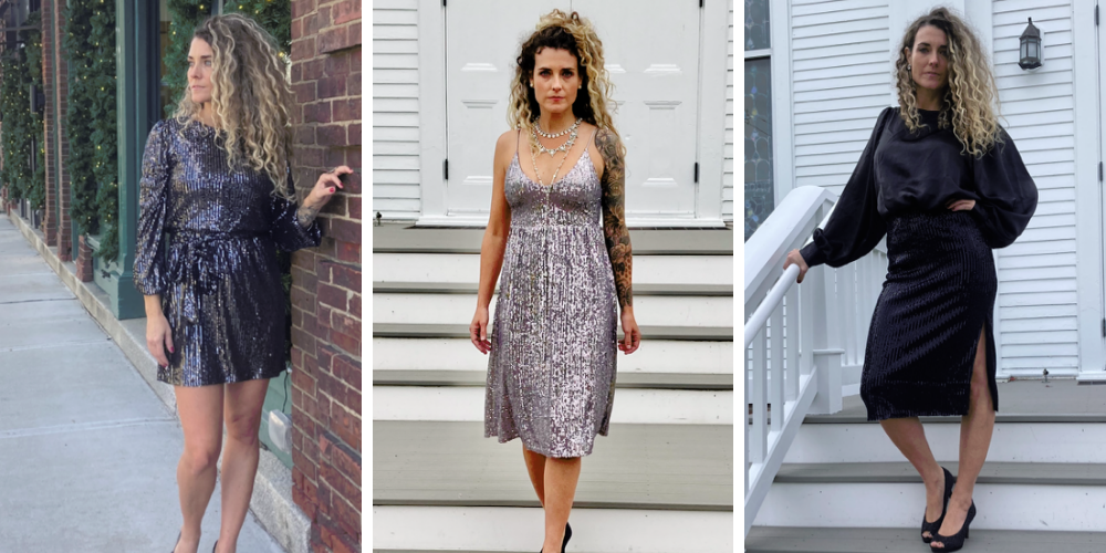 Sparkly holiday outfits at Sunflower Salon & Boutique 
