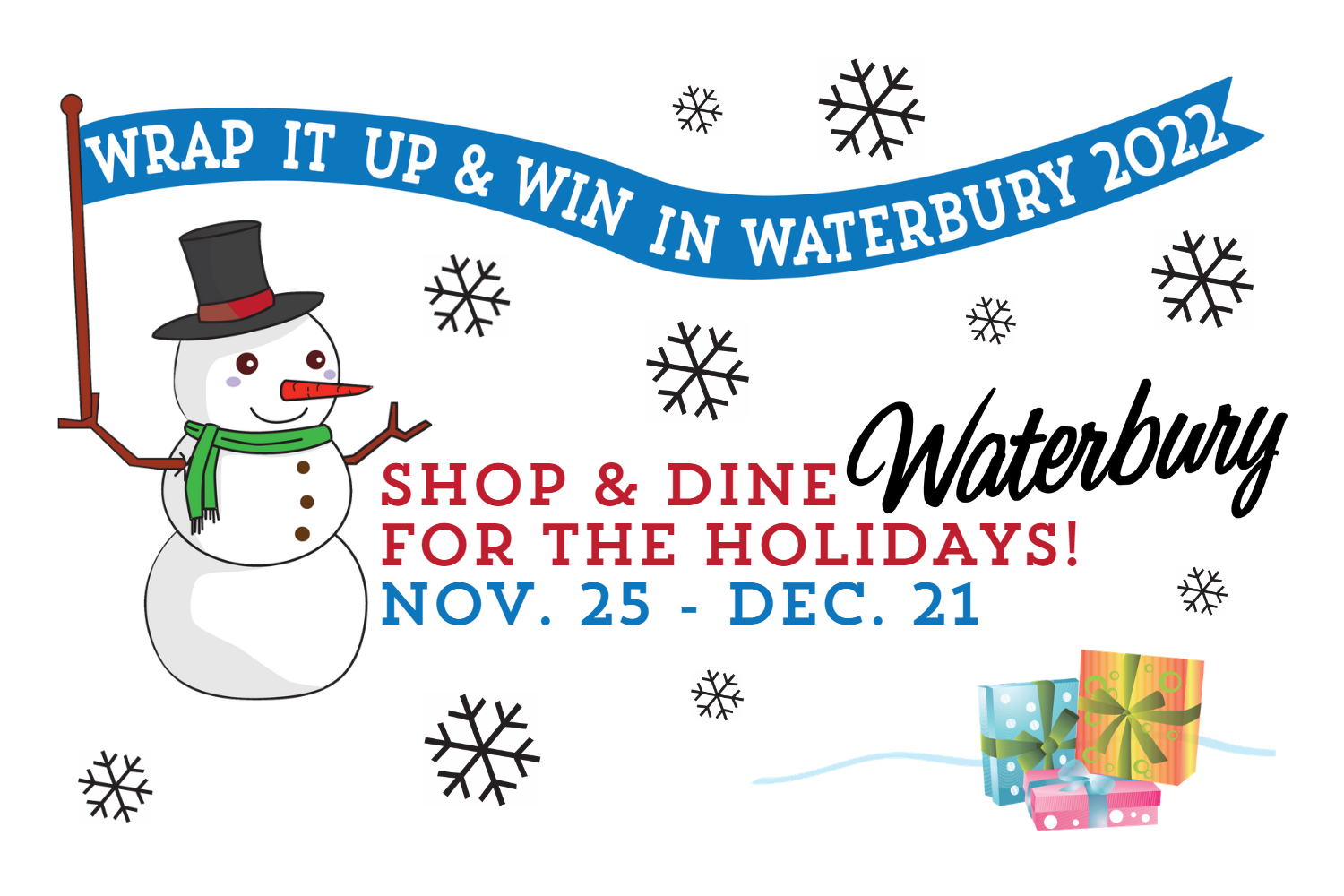 Graphic saying "Wrap It Up & Win, Shop & Dine Nov 25 to Dec 21
